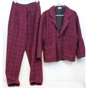 VTG 80s Mango Pink Black Herringbone Suit sz M 42 Lined Pockets Women Pants Long